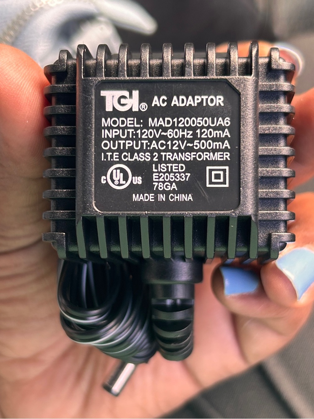 TGI 12V AC Adapter Power Transformer Black Plug Electronics Replacement Chord OS